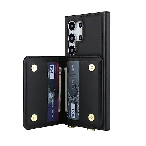 Handy Hülle Handyhüllen Für Samsung Galaxy S25 S25 Edge S24 S24 FE S23 Ultra Plus S22 Plus Ultra A16 A15 A14 A54 Rückseite mit Trageriemen Ständer Kartenfach Retro TPU PU-Leder Image