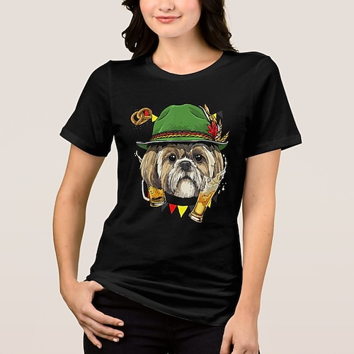 Bayerisch München Deutsch T-Shirt Ärmel T-Shirt Hund Shih Tzu Grafik für Damen Erwachsene Heißprägen für Karneval Oktoberfestbier Party Alltagstauglich Image