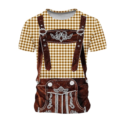 Oktoberfest Herren Karomuster Deutschland Dirndl T Shirt Kurzarm T-Shirt 3D-Druck Rundhalsausschnitt Hemd Urlaub Übertrieben Designer Karneval Party Hellblau Blau 1# Rosa Sommer Frühling Bekleidung S Image