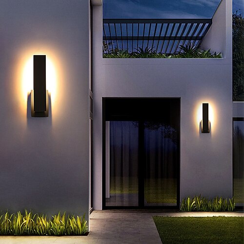 LED-Wandleuchte für den Außenbereich, wasserdicht, IP65, Wandmontage, rechteckig, schwarz, elegant, mattweiß, Acryl, rostfrei, warmweiß, 110–240V Image