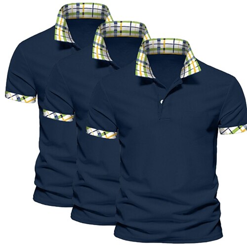Herren Einfarbig Karomuster Farbblock Poloshirts Golfshirt Kurzarm Revers Lässig Sport Outdoor Geschäft Lässig 3 Teile Knöpfe Mehrfachpackung Sommer Frühling Frühling Herbst A B C Image