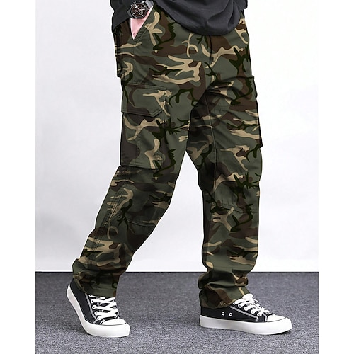 Herren Cargo-Hosen Hose Elastischer Bund Kordelzug Mehrere Taschen Einfach tragbar Outdoor Täglich Campen und Wandern Mode Klassisch Schwarz Grün Image