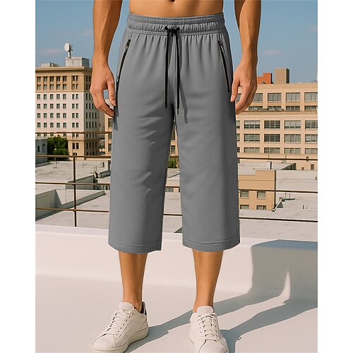 Herren Laufen Capri Hosen Laufhosen Elastischer Bund Caprihose Lässig Sport Outdoor Sommer Frühling Leicht Atmungsaktiv Tennis Joggen Laufen Normale Passform Sportbekleidung Sportkleidung Einfarbig Image