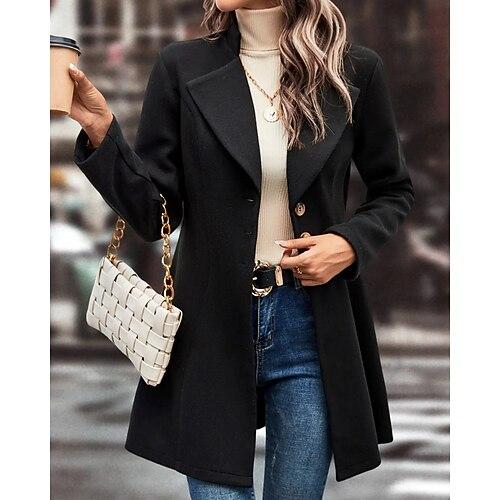 Damen Mantel Warm Bequem Knöpfe Mode Einfach Straße Ferien Einreihig Lang Umlegekragen Normale Passform Langarm Oberbekleidung Schwarz Aprikose Kaffee Herbst Winter