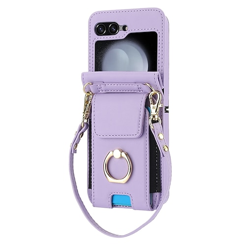 Handy Hülle Handyhüllen Für Samsung Galaxy Z Flip 7 Z Flip 6 Z Flip 5 Z Flip 4 Z Flip 3 Rückseite Ringhalter mit Trageriemen Mit Handgelenkschlaufe Retro TPU PU-Leder Image