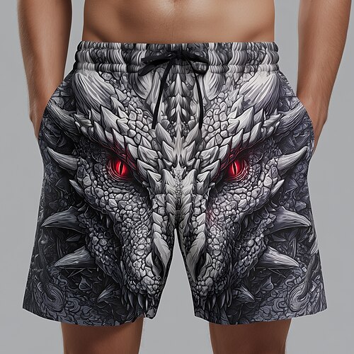 Herren Drache Teufel Dunkel Badehosen Badeshorts Boardshorts Mittlere Taille Punk Gothic Ferien Streetwear Seitentaschen Netzfutter Elastischer Kordelzug in der Taille Designer Bekleidung Image