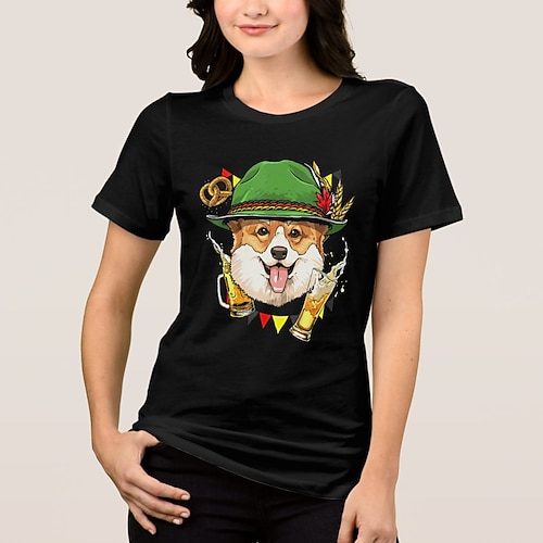 Bayerisch München Deutsch T-Shirt Ärmel T-Shirt Hund Corgis Grafik für Damen Erwachsene Heißprägen für Karneval Oktoberfestbier Party Alltagstauglich Image