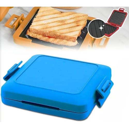 Toastie-Sandwichmaker für die Mikrowelle, antihaftbeschichtete Sandwich-Grillpfanne für die Mikrowelle für ein schnelles Frühstück, benutzerfreundlicher Brottoaster mit Farbbox, tragbares Küchengerät Image