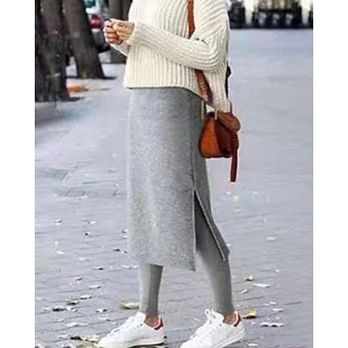 Damen Leggings mit Fleecefutter Fleecehose Leggings Skort Streetwear Lässig Volle Länge Natürliche Taille Einfach Elastischer Bund Geteilt Thermowarm Bequem Außenbereich Urlaub Ausgehen Schwarz Image