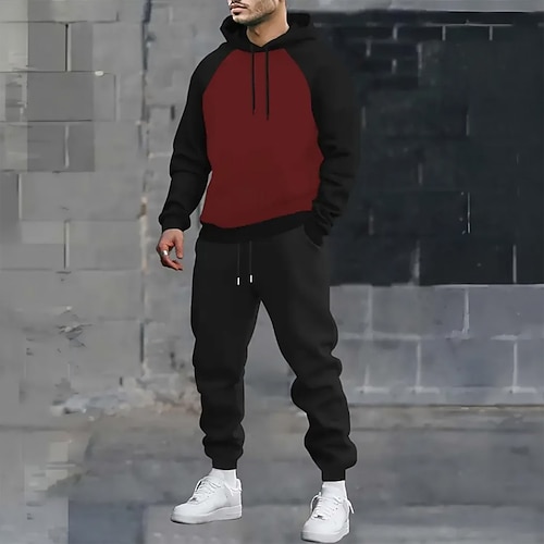 Herren Farbblock 2St 3D Sweatshirt-Sets Trainingsanzug Kapuzensweatshirt Langarm Lange Hosen Mit Kapuze Alltagstauglich Athleisure 3D-Druck Farbblock Frühling Herbst Winter Dunkelgrau Grau Gelb Image
