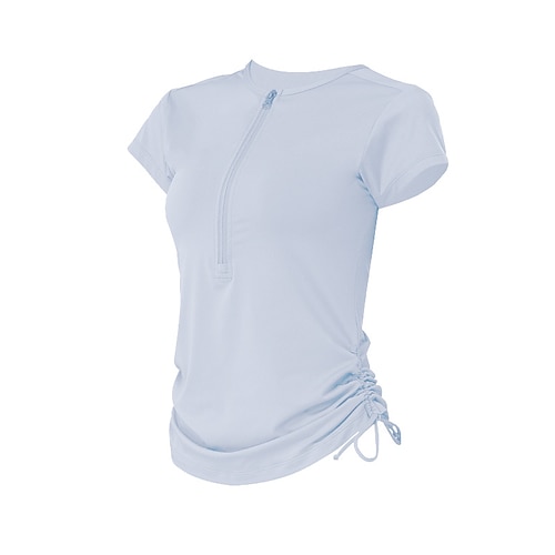 Damen Sportshirts Pilates-Oberteil Sporttop Hautfreundlich Weichheit Atmungsaktiv Kordelzug Kurzarm Sport Einfarbig Oberteil Für Fitnessstudio Pilates Zumba Enge Passform Sportkleidung Image