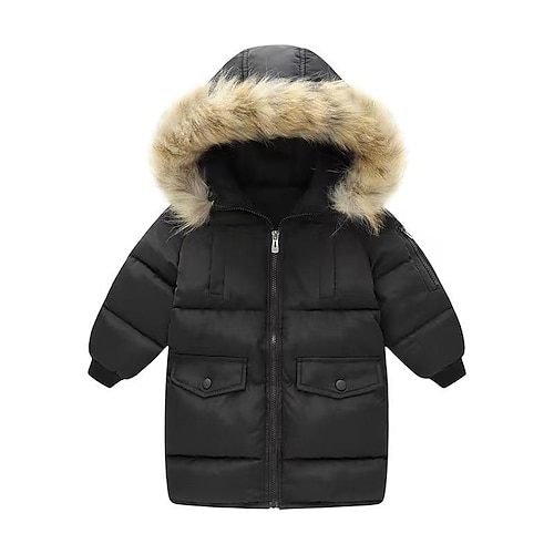 kinderkleidung Jungen Daune Hoodie Jacke Oberbekleidung Pufferjacke für Kinder Feste Farbe Langarm Zip Mantel Casual Baumwolle bezaubernd Täglich Schwarz Armeegrün Frühling Herbst 7-13 Jahre Image