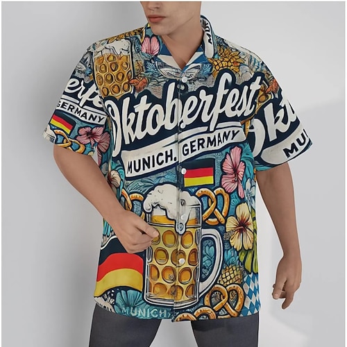 Hawaiihemden Aloha-Hemd Bayerisch München Deutsch alpin Grafik für Herren Erwachsene 3D-Druck für Karneval Oktoberfestbier Strand Urlaub Party Image