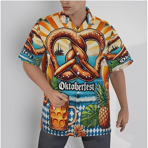 Bayerisch München Deutsch Hawaiihemden Aloha-Hemd Bier Brezel Grafik für Herren Erwachsene 3D-Druck für Karneval Oktoberfestbier Urlaub Party Image