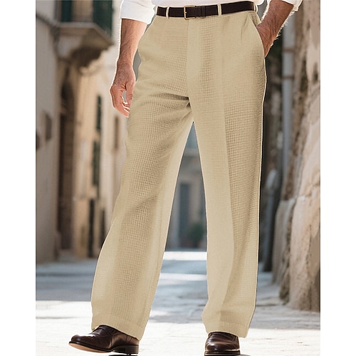 Herren Anzughose Hose Chinos Stoffhosen Waffelhose Tasche Knöpfe Jacquard Einfach Komfort Formell Party Arbeit Mode Klassicher Stil Schwarz Weiß Mikroelastisch Image