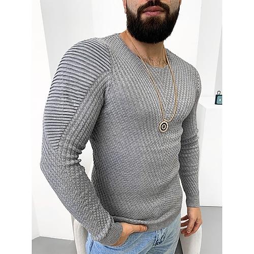 Herren Pullover Gerippt Stricken Normale Oberteile Gestrickt Schmale Passform Einfach Rundhalsausschnitt Strickware Moderne zeitgenössische Lässig Alltagskleidung Bekleidung Herbst Winter Kamel