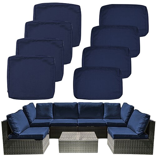 8-teiliges wasserdichtes Stretch-Sofa-Set für Terrasse und Garten, inklusive 4 Rückenlehnen- und 4 Sitzkissenbezügen, schützt Ihre Gartenmöbel Image