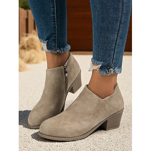 Damen-Stiefeletten aus Kunstleder mit dickem Absatz – Vintage-Schlupfstiefel für Herbstoutfits, Tage auf dem Bauernhof und Spaziergänge auf dem Land Image