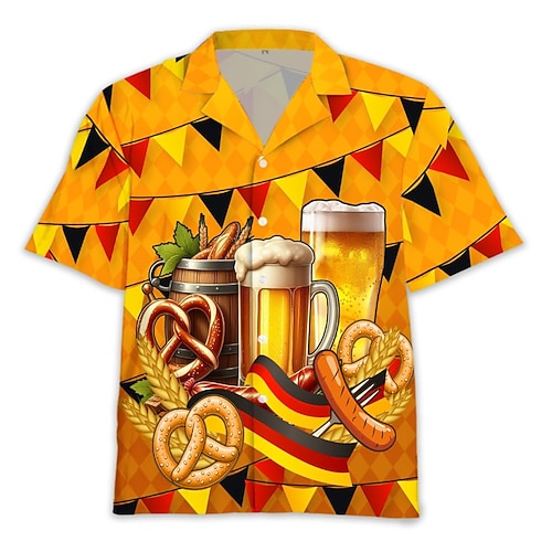Hawaiihemden Aloha-Hemd Bayerisch München Deutsch alpin Grafik für Herren Erwachsene 3D-Druck für Karneval Oktoberfestbier Strand Urlaub Party Image