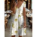 Damen Midikleid T-Shirt-Kleid Sommerkleid A Linie Kleid Urlaub Lässig Strand Strand Normale Passform Blumen Grafik Kurzarm V Ausschnitt Schwarz und Weiß Gelb Rote Blau Sommer Frühling