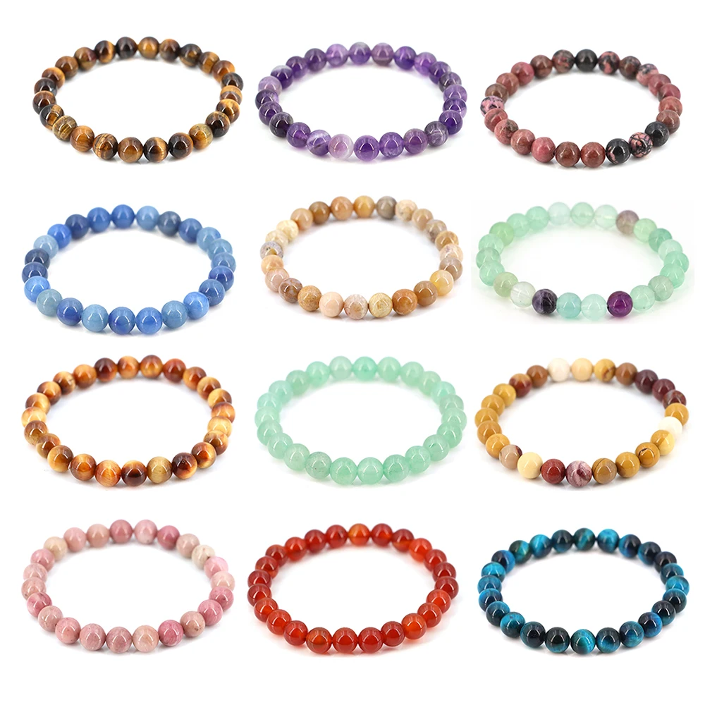 Natürliche Stein Perlen Armband Amethyst Tigerauge Aquamarin Kristall Achat Perle Armreifen Frauen Männer Reiki Healing Edelstein Schmuck Geschenk