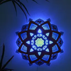 Mandala wall decoration, Mandala wall art decoration with LED lights, Lotus wall art decoration, Bohemian wood flower light