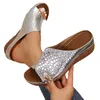Damen Sandalen Schwarz Gold Silber Keil Plateauschuhe für Damen Plus Größe 36-43 Retro Dicker Boden Gladiator Schuhe Hausschuhe Damen