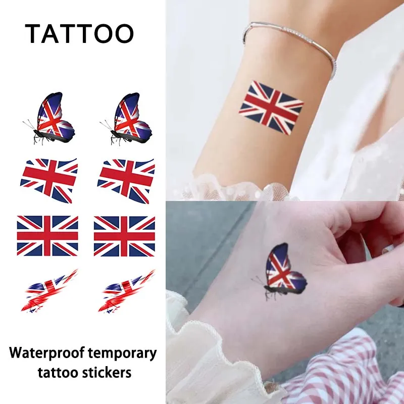 Temporärer Tattoo-Aufkleber mit britischer Flagge, langlebiges wasserdichtes, realistisches, nicht reflektieren des, gefälschtes Tattoo für Männer und Frauen Image