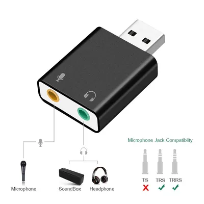 USB Sound Card 7.1 External USB to Jack 3.5mm Headphone Adapter Stereo Audio Mic Sound Card for PC Computer Laptop