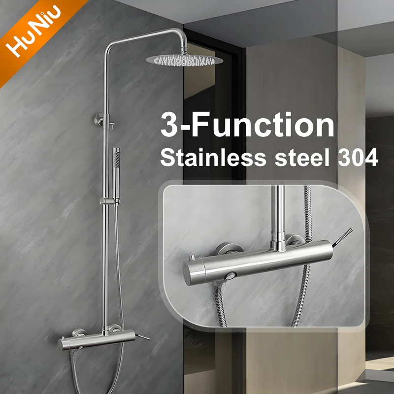 HuNiu – ensemble de système de douche de salle de bains, ensemble de douche en acier inoxydable brossé, robinets de bain-douche, ensemble de douche de salle de bains à pluie