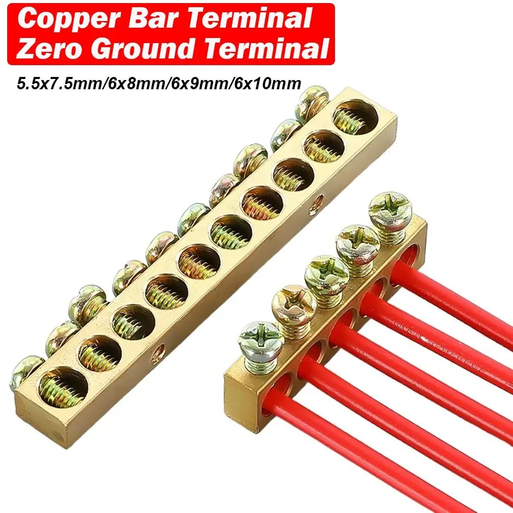 1Pc Draht Stecker Kupfer 3/5/6/7/8/9/10/12/Loch Anschlussdose Erdung Messing Verbindung Reihe 6*8/6*9mm Elektrische Anschlüsse Image