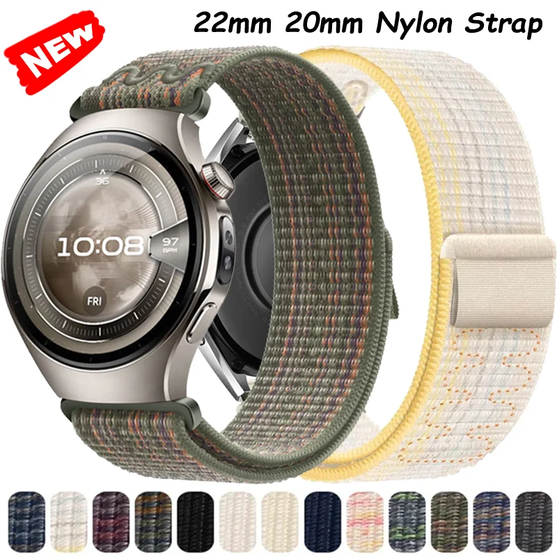 22/20 mm Nylon-Schlaufenarmband für Huawei Watch 5/GT5/4/3/5 Pro 46 mm Handarbeit atmungsaktives Armband Amazfit Active 2/Balance 2 Correa Image