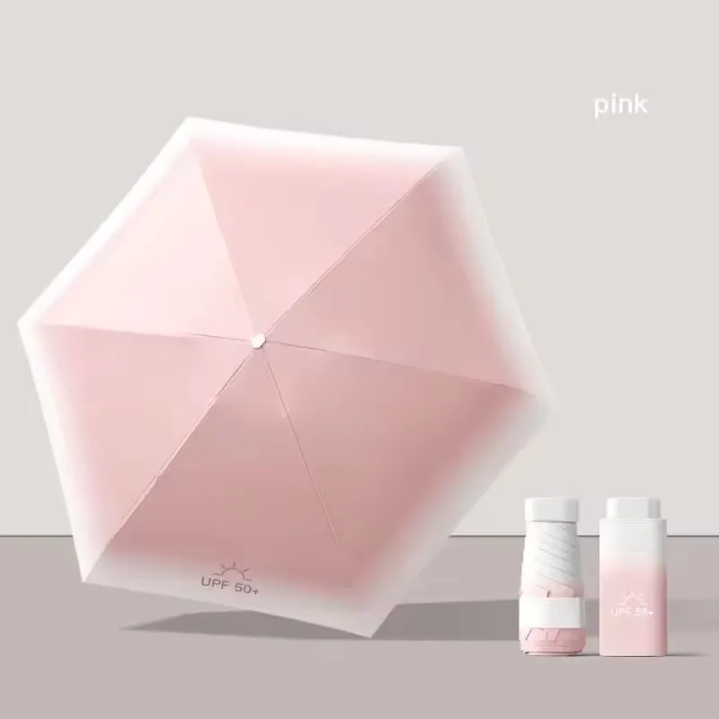 Mini-Sonnenschutz, 6-fach faltbar, Sonnenschutz, UV-Vinyl, kleiner sonniger und regnerischer Regenschirm für Damen und Herren, Taschen-Sonnenschirm in abgestufter Farbe Image