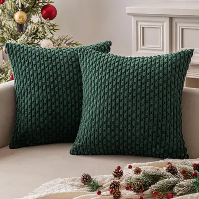 Dekokissenbezüge, weiches Cord-Dekor, Boho-gestreifter Kissenbezug, Heimdekoration für Weihnachten, Couch, Bett, Sofa, Armeegrün Image