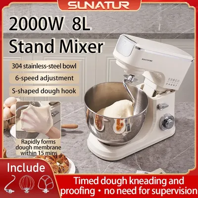 SUNATUR 2000W electric kitchen blender 8L stand mixer machine Egg Beating cream All-in-One Mixer Household Auto Dough Kneading