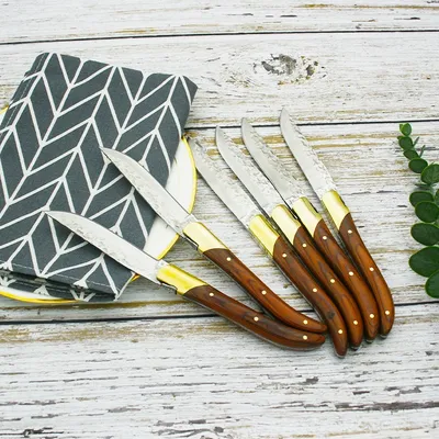 Laguiole Steak Knife Rose Wood Handle Table knives Hammer blade Dinner Knifes Japan Tableware set 4/6/8/10pcs 22.5cm 8.25inch