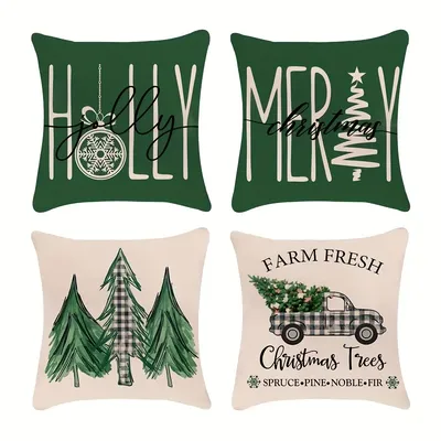 1/4pc Welches Weihnachten Kissen bezug 17,7x17,7 in gemütlichen Weihnachts baum grünen Buchstaben Druck Kissen bezug Winter ferien Wohnkultur Kissen bezug Image