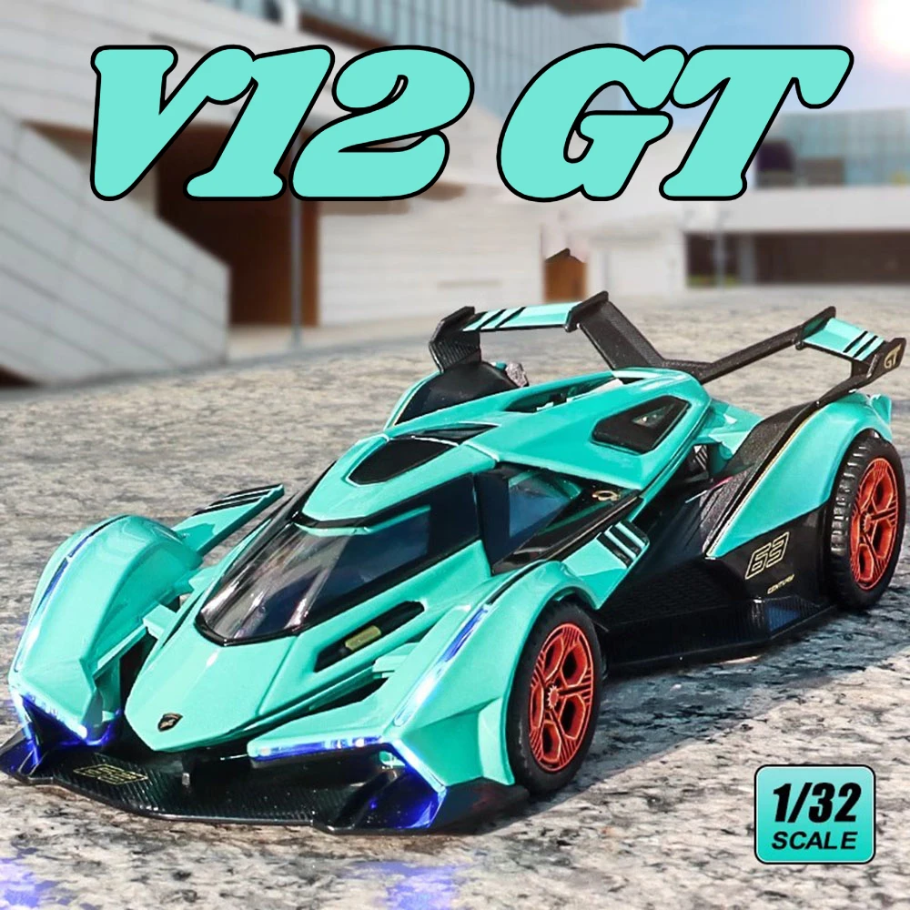 1:32 LamBor V12GT Huracan ST EVO Sportwagenmodell Spielzeug Legierung Diecast Pull Back Miniaturmodelle Sound Licht Hobby Ornamente Geschenk Image