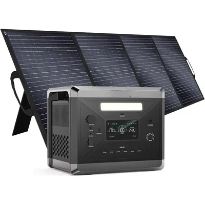Portable Power Station, 2400W/2160Wh Large Capacity Solar Generator, with 200W Solar Panel, 4 AC Outlets (4800W Peak),