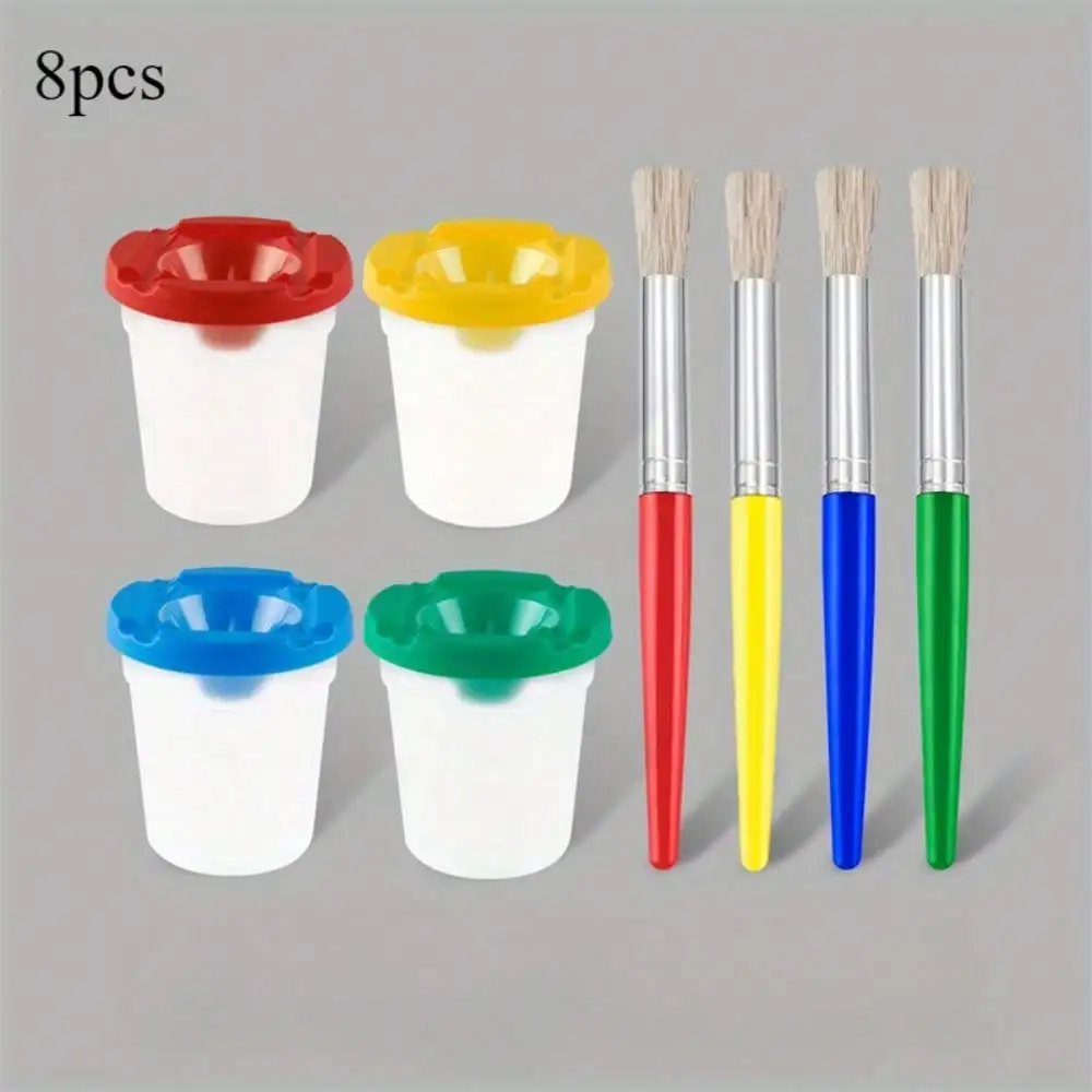 8-teiliges Pinselset für Kleinkinder, mollige Pinsel, runde und flache Vorschulpinsel, waschbare Farbe Image