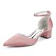 Pink,43,Women's Closed Toe Satin Wedding Shoes Cut Out Chunky Block Heels Bridal Prom Court Shoes Flats Party Dress Pumps with Ankle Strap