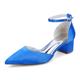 Blue,40,Women's Closed Toe Satin Wedding Shoes Cut Out Chunky Block Heels Bridal Prom Court Shoes Flats Party Dress Pumps with Ankle Strap