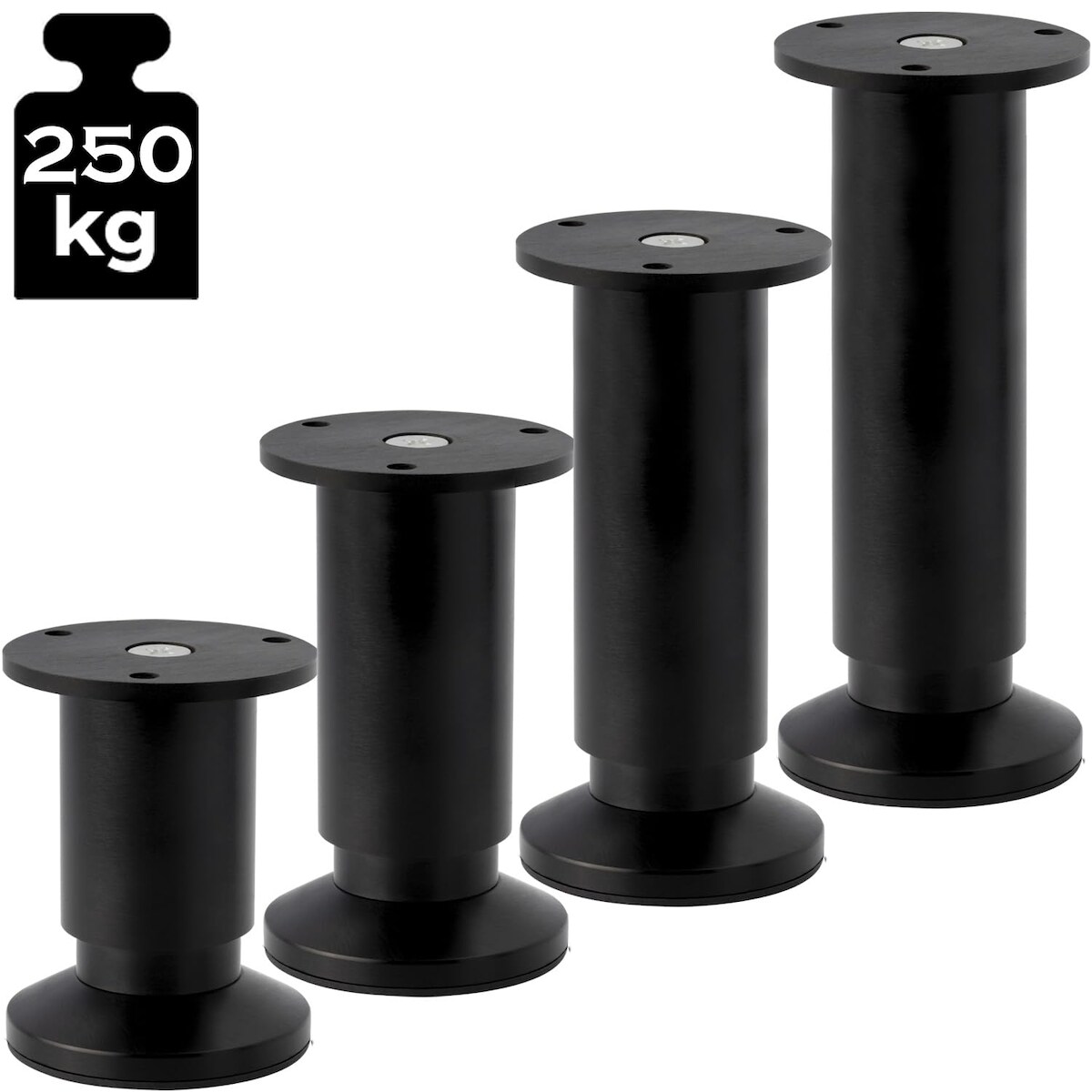 ID Dinkel 4er SET Möbelfüße Sofafuß Möbelbeine SCHWARZ MATT Höhe 25 cm 38 mm stabile Ausführung Sofa Bett Image