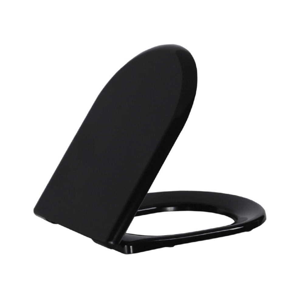 Creavit Duroplast WC Sitz Toilettensitz flach Edelstahl Scharniere Absenkautomatik Softclose Schwarz matt Image
