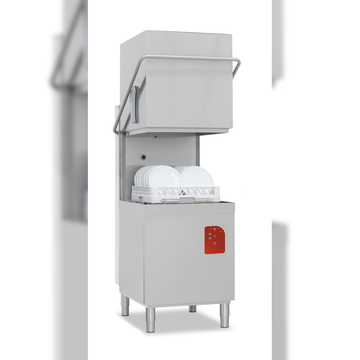 Silver100-DET-PS Haubenspülmaschine mit 50 cm Korb. Doppelter Spender. Abflusspumpe. Nutzbare Türhöhe: 43 cm. (BxTxH) 73x82x152 cm. Image