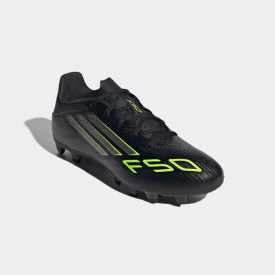 Fußballschuh ADIDAS PERFORMANCE "F50 CLUB KUNSTRASEN NEUERER GENERATION, HART- UND ASCHENPLÄTZE E", Gr. 42, schwarz (core schwarz, iron metallic, lucid lemon), Synthetik, sportlich, Schuhe, geeignet für Rasen- und Kunstrasenplätze Image