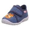 Hausschuh SUPERFIT "SPOTTY WMS: Mittel", Kinder, Gr. 21, jeansblau fuchs, Baumwolle, casual, Schuhe, Kindergartenschuh mit Klettverschluss, Größenschablone zum Download