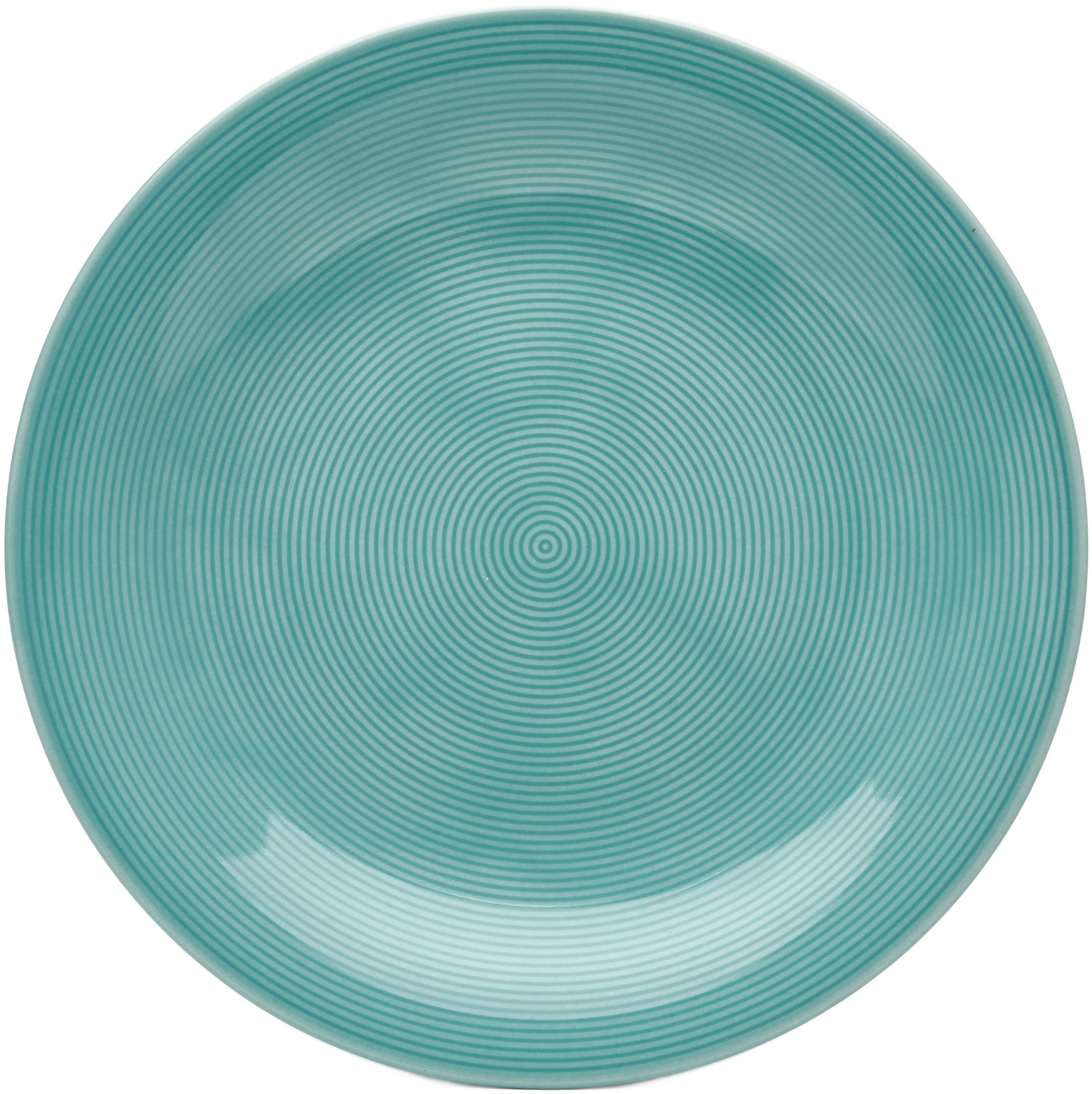 Speiseteller VAN WELL "Jive, flacher Teller 25 cm, 6 Stück", blau (türkis), H:2,8cm Ø:25cm, Porzellan, Speiseteller, dezentes Spiraldekor, spülmaschinen-und mikrowellengeeignet