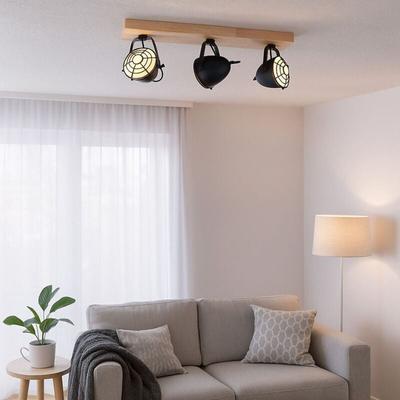 Etc-shop - Deckenlampe schwarz Wohnzimmerleuchte Landhaus Deckenstrahler 3-flammig Holzlampe, Image