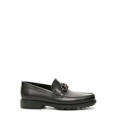 Gancini Plaque Loafers - Black - Ferragamo Slip-Ons